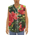 Red Hibiscus Flowers Print Sleeveless Baseball Jersey