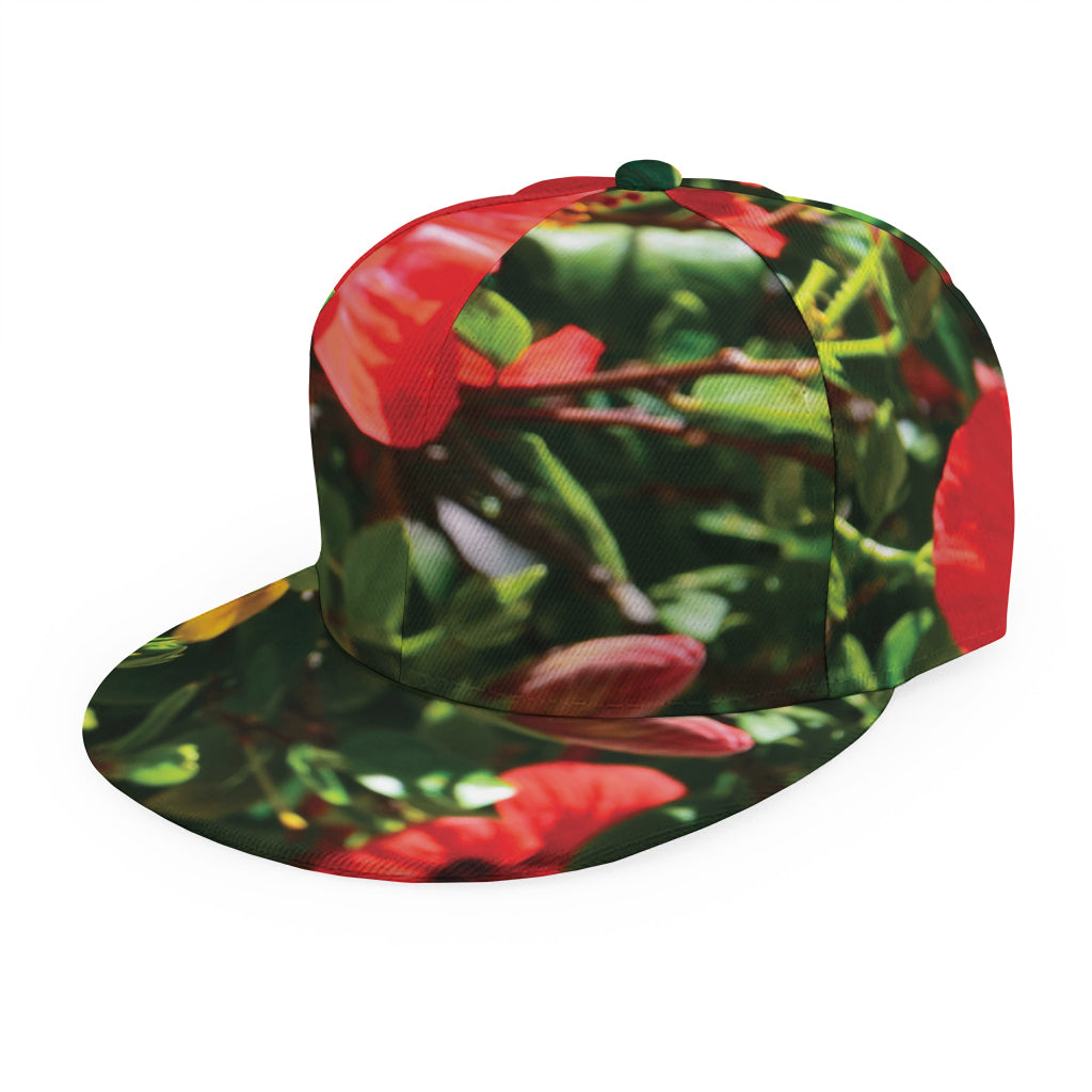 Red Hibiscus Flowers Print Snapback Cap
