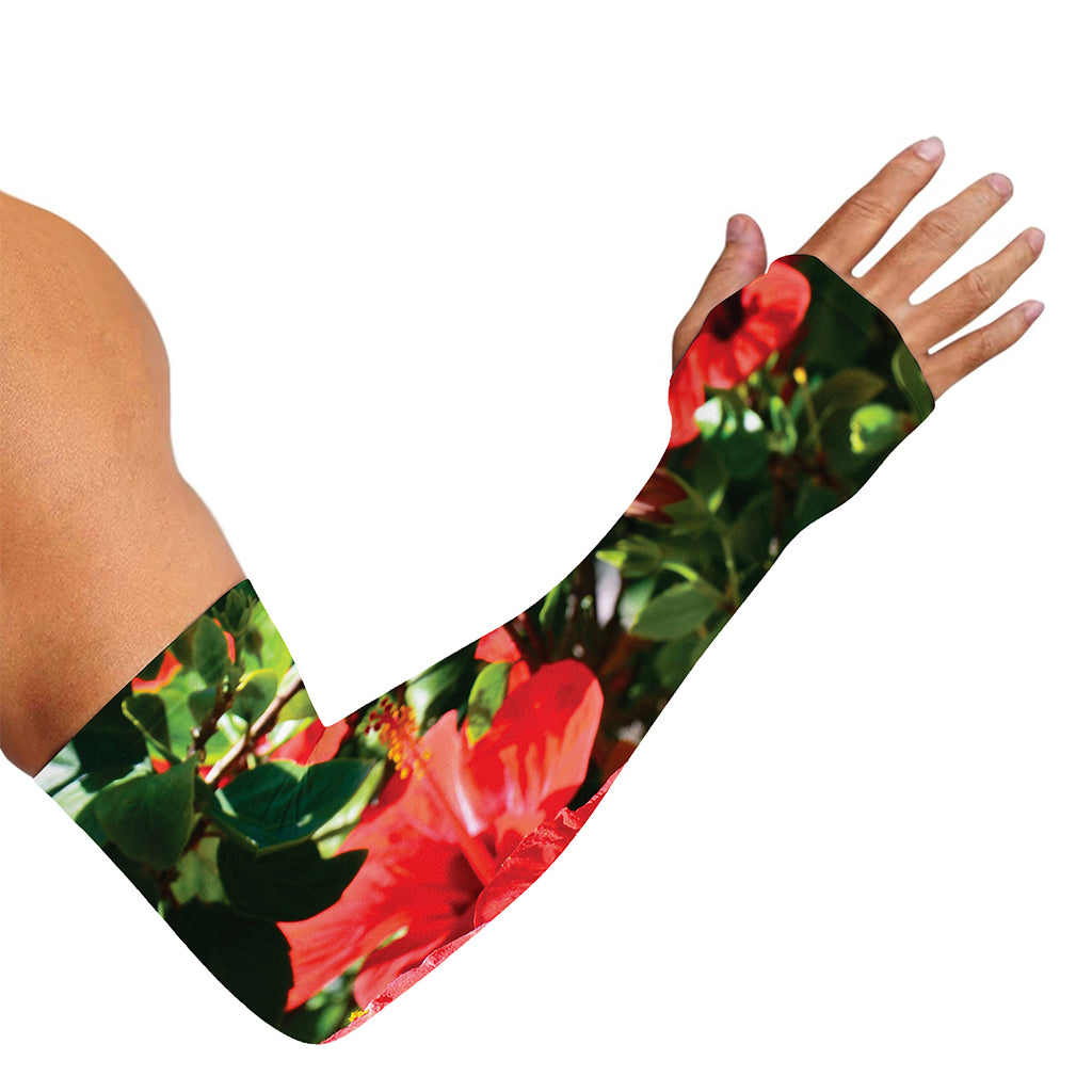 Red Hibiscus Flowers Print Sun Protection Arm Sleeves