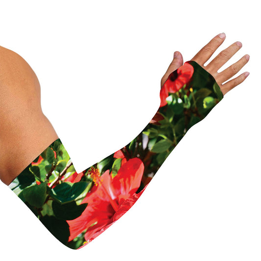 Red Hibiscus Flowers Print Sun Protection Arm Sleeves