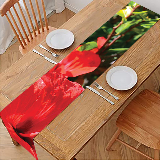 Red Hibiscus Flowers Print Table Runner