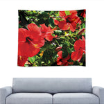 Red Hibiscus Flowers Print Tapestry
