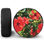 Red Hibiscus Flowers Print Tire Cover