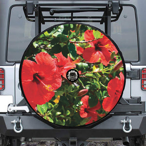 Red Hibiscus Flowers Print Tire Cover With Camera Hole