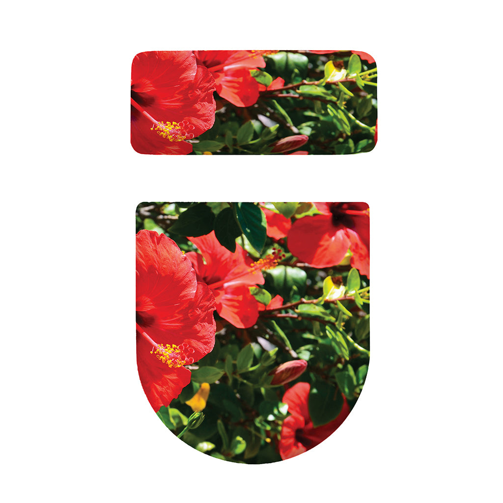 Red Hibiscus Flowers Print Toilet Lid And Tank Cover Set