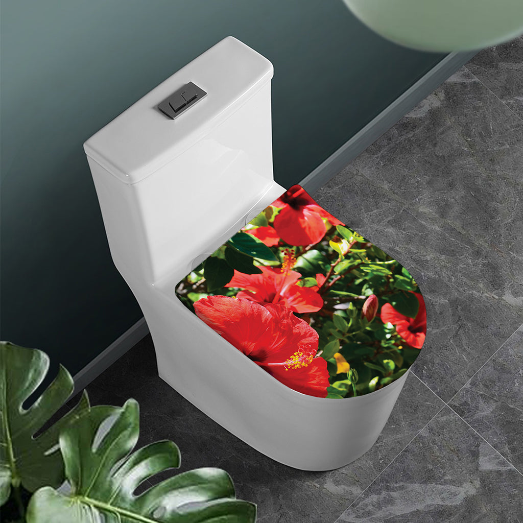 Red Hibiscus Flowers Print Toilet Lid Cover