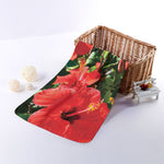 Red Hibiscus Flowers Print Towel