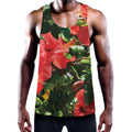 Red Hibiscus Flowers Print Men's Workout Tank Top