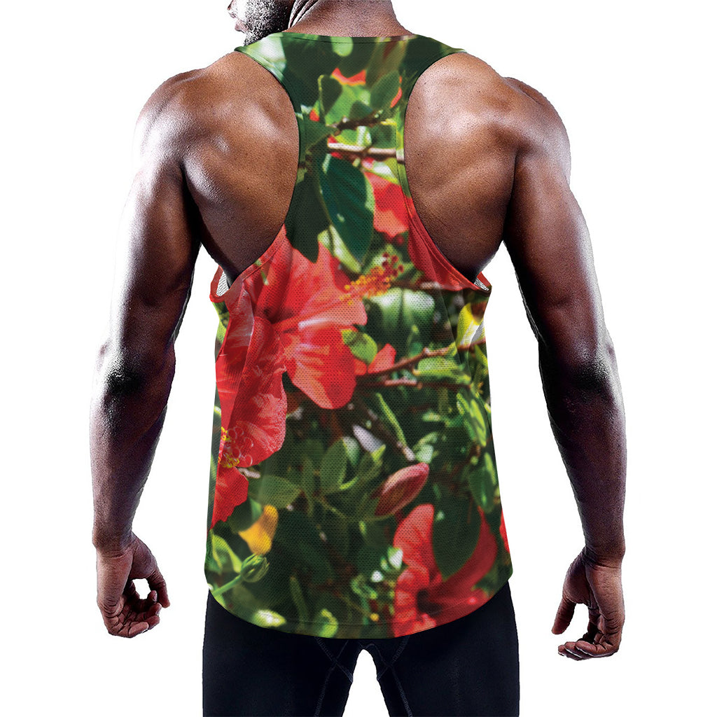 Red Hibiscus Flowers Print Training Tank Top
