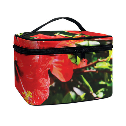 Red Hibiscus Flowers Print Travel Makeup Bag