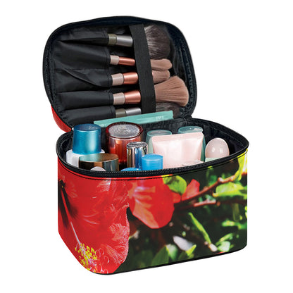Red Hibiscus Flowers Print Travel Makeup Bag