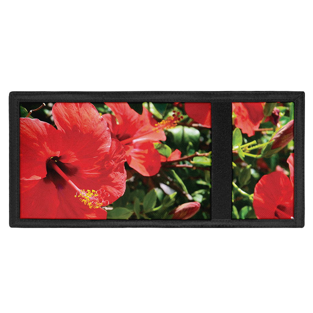 Red Hibiscus Flowers Print Trifold Wallet