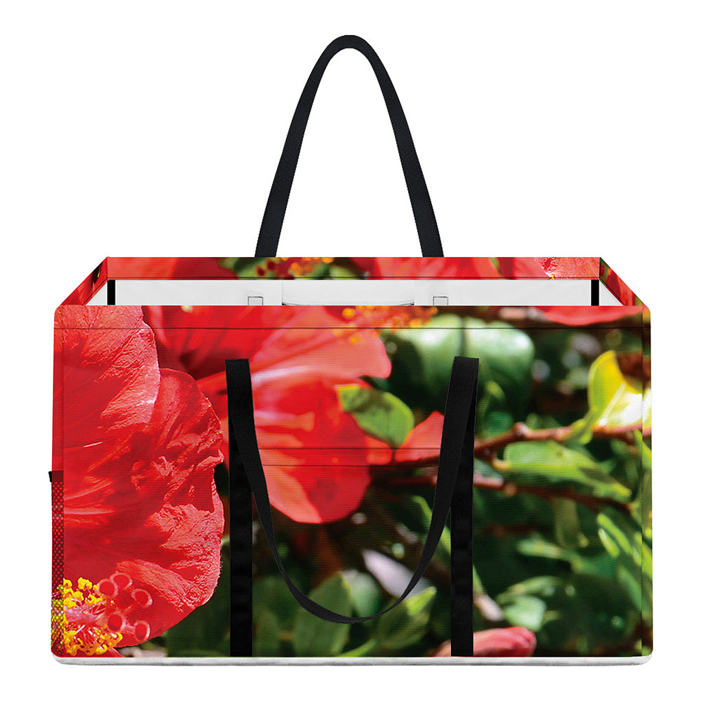 Red Hibiscus Flowers Print Utility Tote Bag