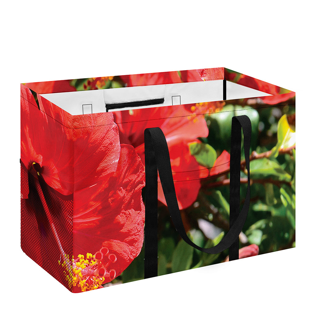 Red Hibiscus Flowers Print Utility Tote Bag