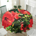 Red Hibiscus Flowers Print Waterproof Round Tablecloth
