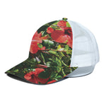 Red Hibiscus Flowers Print White Mesh Trucker Cap