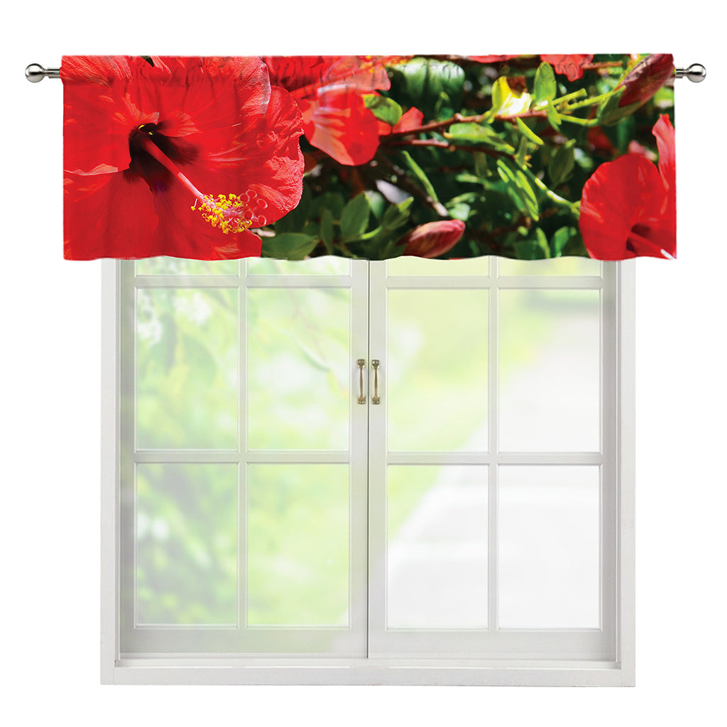 Red Hibiscus Flowers Print Window Valance