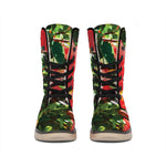 Red Hibiscus Flowers Print Winter Boots