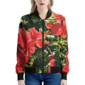 Red Hibiscus Flowers Print Women's Bomber Jacket