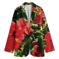 Red Hibiscus Flowers Print Women's Cotton Blazer
