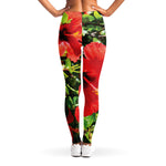 Red Hibiscus Flowers Print Women's Leggings