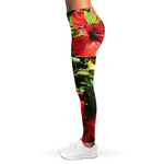 Red Hibiscus Flowers Print Women's Leggings