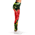 Red Hibiscus Flowers Print Women's Leggings