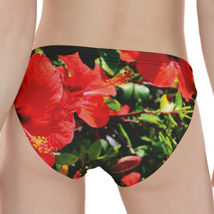 Red Hibiscus Flowers Print Women's Panties