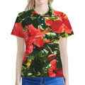Red Hibiscus Flowers Print Women's Polo Shirt