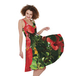 Red Hibiscus Flowers Print Women's Sleeveless Dress