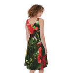 Red Hibiscus Flowers Print Women's Sleeveless Dress