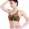 Red Hibiscus Flowers Print Women's Sports Bra