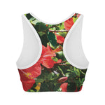 Red Hibiscus Flowers Print Women's Sports Bra