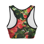 Red Hibiscus Flowers Print Women's Sports Bra