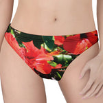 Red Hibiscus Flowers Print Women's Thong