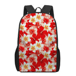 Red Hibiscus Plumeria Pattern Print 17 Inch Backpack