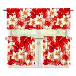 Red Hibiscus Plumeria Pattern Print 3 Piece Kitchen Curtains