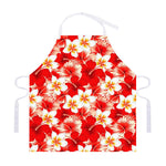 Red Hibiscus Plumeria Pattern Print Adjustable Apron