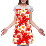 Red Hibiscus Plumeria Pattern Print Adjustable Apron
