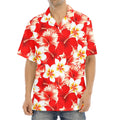 Red Hibiscus Plumeria Pattern Print Aloha Shirt