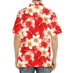 Red Hibiscus Plumeria Pattern Print Aloha Shirt