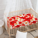 Red Hibiscus Plumeria Pattern Print Baby Crib Sheet