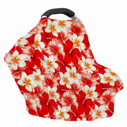Red Hibiscus Plumeria Pattern Print Baby Seat Cover
