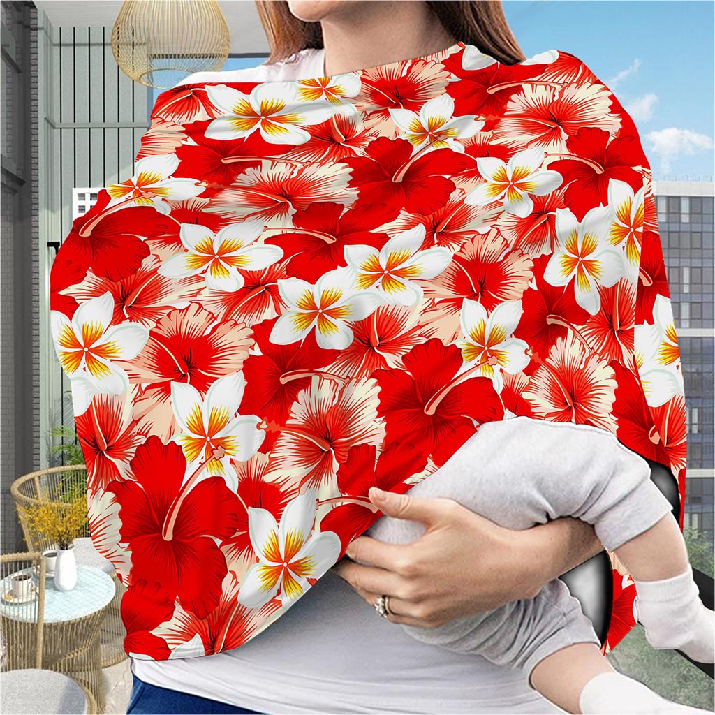 Red Hibiscus Plumeria Pattern Print Baby Seat Cover