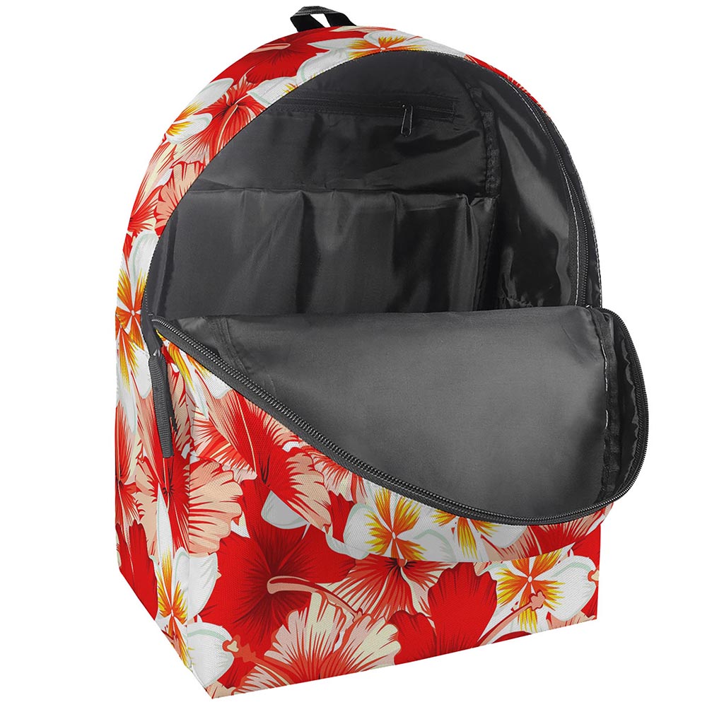 Red Hibiscus Plumeria Pattern Print Backpack
