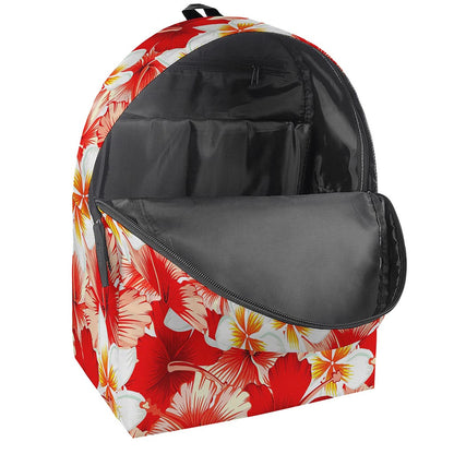 Red Hibiscus Plumeria Pattern Print Backpack