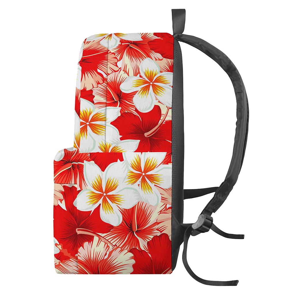 Red Hibiscus Plumeria Pattern Print Backpack