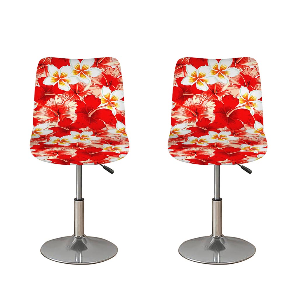 Red Hibiscus Plumeria Pattern Print Bar Stool Covers