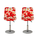 Red Hibiscus Plumeria Pattern Print Bar Stool Covers