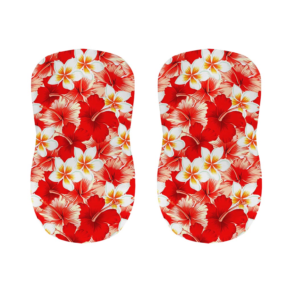Red Hibiscus Plumeria Pattern Print Bar Stool Covers
